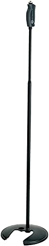 K&M König & Meyer 26075.500.55 One-Hand Stackable Microphone Stand | Flat Round Notched Stable Base | Adjustable Height Clutch | Stack Up To 5 Stands | Space-Saving Storage | German Made | Black - style: One Hand Mic Stand