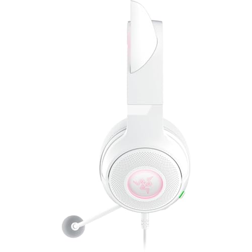 Razer Kraken Kitty V2 USB Wired Headset, Chroma RGB Kitty Ears, White | Stream Reactive Lighting, HyperClear Cardioid Mic, 40 mm Drivers, 7.1 Surround Sound, Comfortable Ear Cushions - color: White