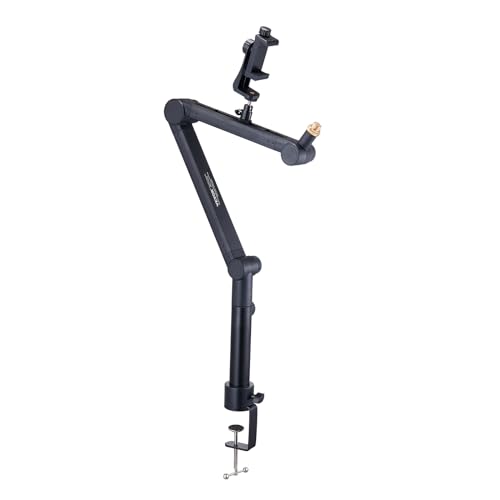 VEVOR Microphone Boom Arm, Adjustable Mic Stand with Cable Management, Desk Mount Clamp, Detachable Extension Rod, 3/8" to 5/8" Adapter, for Recording Studio Streaming Gaming Blue Yeti SM7B Audio - style: Mic Boom Arm + Extension Rod