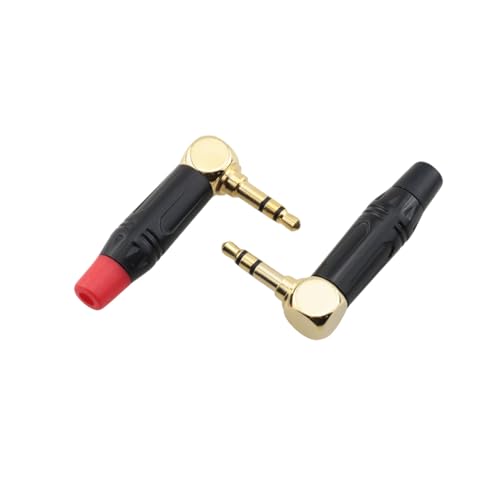 2PCS 90 Degree L Shape 3.5mm Right Angle Gold Plated Stereo Plug 1 Red 1 Black DIY Audio Cable Solder Connector for Home KTV Headphone and Headphone Cable Repair