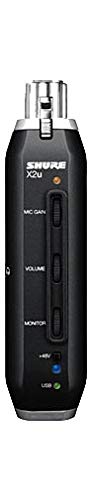 Shure X2u XLR-to-USB Signal Adapter with Headphone Jack, Integrated Pre-amp with Mic Gain Control, Zero-Latency Monitoring, +48V Phantom Power for Condenser Microphones, 3m USB Cable and Storage Pouch