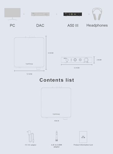 Topping A50 III NFCA Headphone amp Pre-Amplifier - SE/BAL Input 6.35mm Single-dended 4.4mm Balanced Jack 3500mW x2 Powerful Output (A50III Black) - color: A50III BLACK