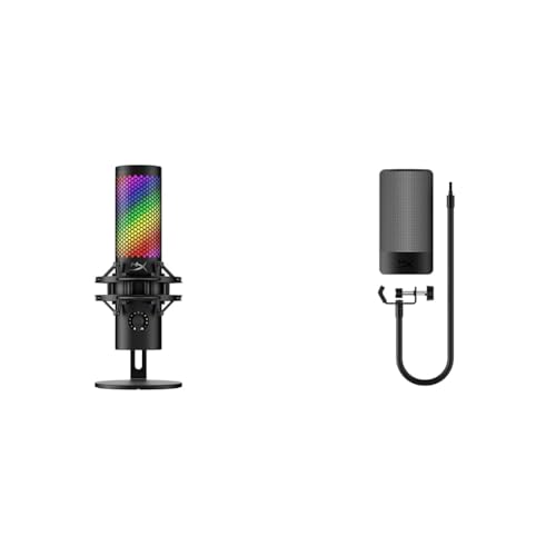 Bundle of HyperX QuadCast 2 S – USB Microphone, with RGB Lighting, with On-Board Controls, LED Lighting, Removable Shock Mount, PC, Mac, USB-C - Black + HyperX Shield Microphone Pop Filter