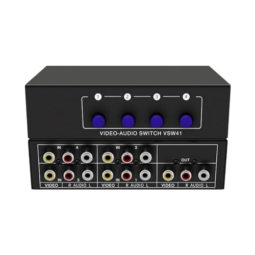 Audio Switcher 4 Way AV RCA Selector Switch Splitter Video Audio Adapter Metal Case Portable Design Suitable for Game Consoles DVD Player