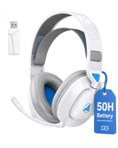 Wireless Gaming Headset with Mic for PS5 PS4 PC | 50-Hour Battery All-Day Play, Zero Interference, ≤20ms Sync for Fortnite & Call of Duty/FPS Gamers, Double Mode,White