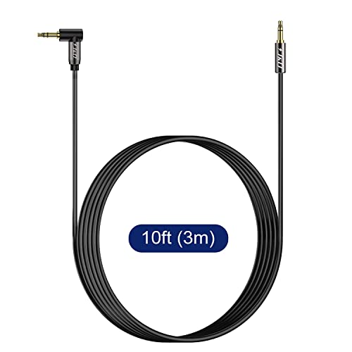 J&D 3.5mm Stereo Audio Aux Jack to Jack Gold Plated Cable 90 Degree Right Angle Compatible for iPhone, Galaxy, Speakers or All Other Devices, 10 Feet - size: 10 Feet