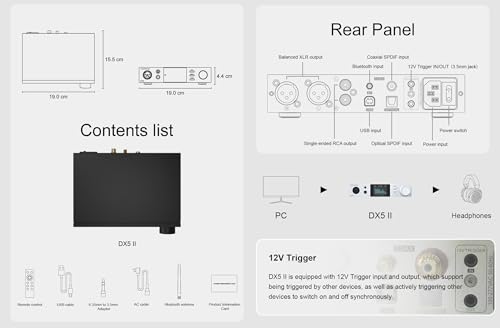 Topping DX5II Fully Balanced DAC Headphone Amp Combo - Dual ES9039Q2M 10 Band PEQ DSD512 Native PCM768kHz 6.35mm SE 4.4mm Balanced 4pin XLR Balanced Output (Black) - color: Black