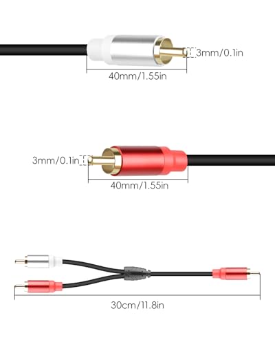 GELRHONR 2Pack RCA Splitter, 1 Male to 2 Male RCA Y Splitter Y Adapter Cable for Subwoofers, Home theaters, Speakers, HDTVs and More 30cm (1Male to 2 Male Black) - color: 1Male to 2 Male Black