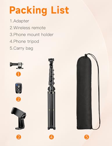 Phone Tripod, 71" Portable Cellphone Tripod Stand with Remote & Phone Holder, Camera Stand for iPhone, Compatible with Camera iPhone/Android Smartphone/Gopro - size: 71 inch