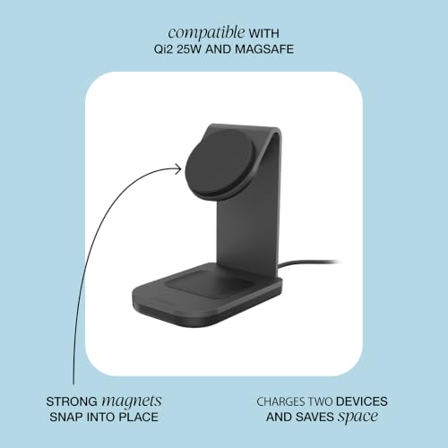 OtterBox 2-in-1 Space Saving Wireless Charging Stand - Black | MagSafe & Qi2 Compatible Charging Stand for Apple, Samsung, Google & More, Space Saving Design - color: Black, style: 2-in-1