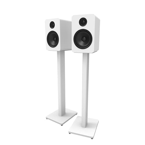 Kanto ST28 28” Universal Floor Speaker Stands for Bookshelf Speakers up to 30 lbs | Improved Sound | Hidden Cable Management | Timeless Design | Pair | White w/White MDF Base - size: 28 Inches - White