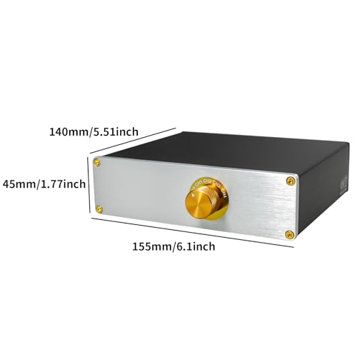 Hi-Fi Passive RCA Stereo Audio Switch Box 4 in 2 Out with Gold Jacks | Connect 4 devices IN to 2 OUT. Gold-plated jacks for pure sound. Solid aluminum case, no power supply. Perfect for Hi-Fi.