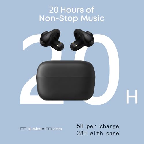 Open Ear Earbuds, Wireless Bluetooth with Clip-on Cuff Design, IPX4, 20+ Hours Battery (Black)