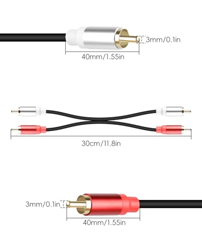 RCA Cable 0.3m, Short 2RCA Male to 2RCA Male Audio Cable for Home Theater, Speaker, Amplifier, Subwoofer, Stereo System (MM)(2PCS) - style: male to male