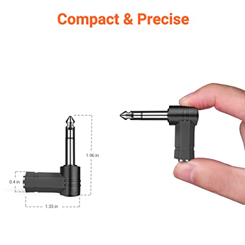 Right Angled 6.35mm TRS 3 Pole Male to 3.5mm Female Adapter | 90 Degree, 3 Pack