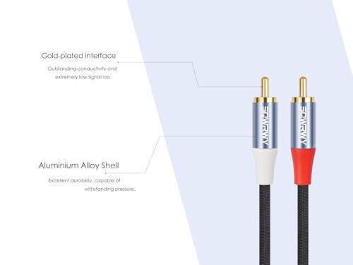 10FT RCA Cables, 2RCA to 2RCA Audio Cable with Gold-Plated Connectors, Dual Shielded– Against Noise (Hum), Nylon Braided Jacket for Home Theater, Stereo Systems, TVs, Musical Instruments 2-Pack