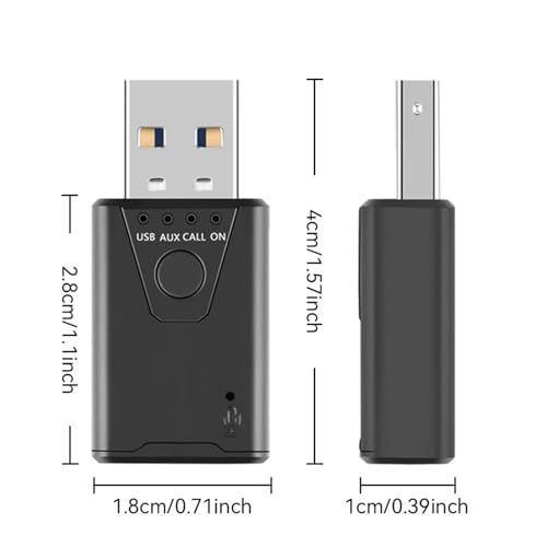 USB Bluetooth 5.4 Adapter for Car, Bluetooth Music Receiver Plug & Play, 3.5mm AUX Jack Car Kit Built-in Microphone for Hands-Free Calling Compatible with Speakers/Home Stereo,USB-Powered
