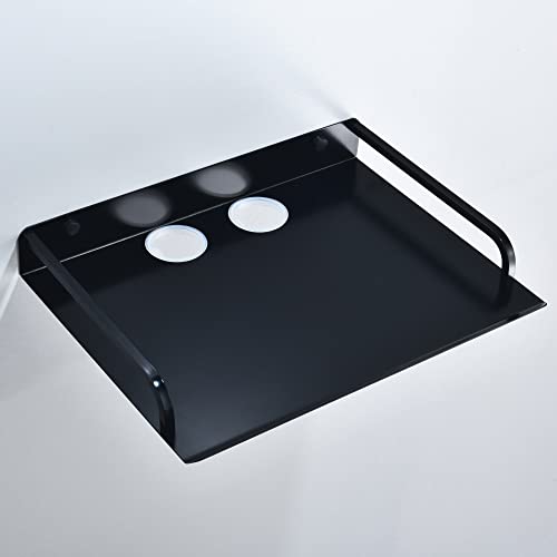 HNVNER Black Floating Media Shelf for Router Streaming TV Box, 12x10 Inch | Anodized Aluminum, Cable Hole, Open Design for Cooling, Wide 12-inch Surface, Wall Shelf fits Cable Box Small Projector - color: 1 Layer-large-1pcs
