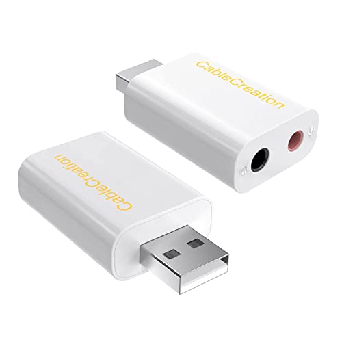 CableCreation USB Audio Adapter,External Sound Card with 3.5mm Jack and Mic | USB Stereo Adapter with 3.5mm Headphone and Microphone Jack for Windows, Mac, Linux, PC, PS4, Laptops, Plug and Play, White - color: White, size: 1-Pack