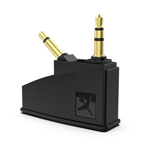 Dual 3.5mm Male to 3.5mm Female Airplane Headphone Adapter, Gold-Plated Tip, Foldable Plug, Compatible with Bose Headphones and Other 3.5mm Jack Devices