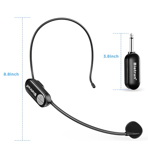 Bietrun Wireless Microphone Headset with 1/4''Plug, 165ft Range, UHF Wireless Headset Mic & Handheld Mic 2 in 1, for Karaoke Speaker, Amplifier, Speakers, PA System, Teaching, Fitness (Black) - color: Black