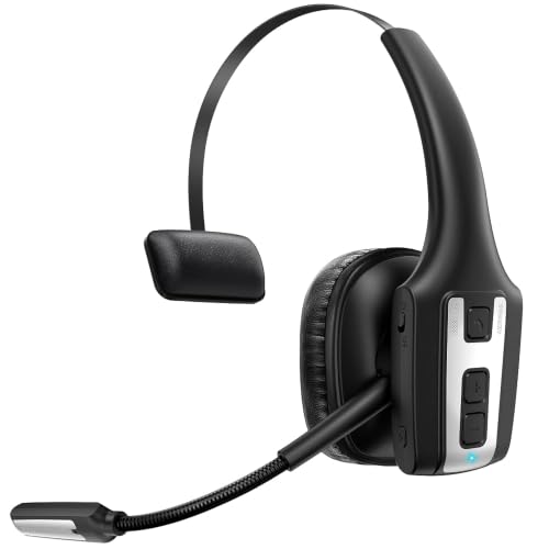 PrancyBt Bluetooth Headset with Noise Reducing Microphone, Wireless Computer Headset with USB Dongle and Charging Stand, Office Headset with Mute Button for PC, Laptop, Zoom, Teams and Phone Calls