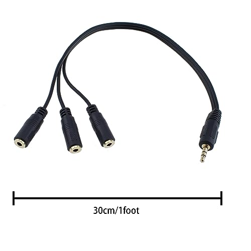 2pcs 1M/3F Audio Splitter, 1FT Gold Plated 3.5mm TRRS Male to 3 x 3.5mm Stereo Jack Female 1 Input 3 Output Audio AUX Splitter