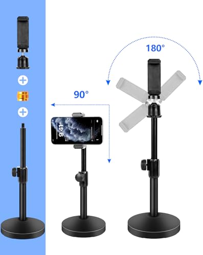 Desktop Microphone Stand with Microphone and Cell Phone Clip | 1.5 lbs Weighted Base, Adjustable Height, with 5/8" to 3/8" Metal Adapter Phone holder for Podcast, Recording, Livestream - size: Upgraded 101S