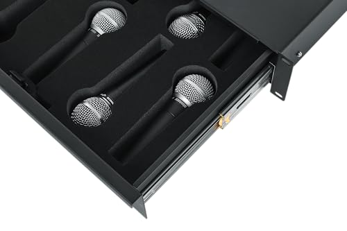Gator Rackworks Wired Microphone Rack Mounted Drawer with Lock - Fits 10 Wired Microphones, 2U Size (GRW-DRWMIC10) - size: 2U Rack Space - Wired Mic Insert, style: Wired Mic Drawer