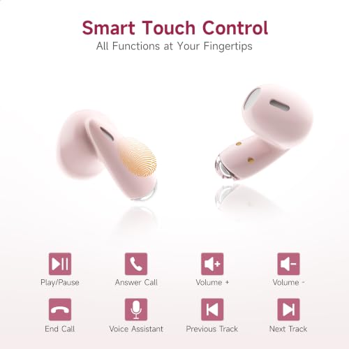 MINISO True Wireless Earbuds with Charging Case, Bluetooth 6.0 Ear Buds | In Ear Headset, HiFi Stereo, 50 H Playback Earphones with ENC Mic, Hands-Free Clear Calls for TV Smart Phone Laptop Sports - color: Pink