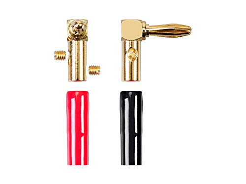 Monoprice 10 Pair Right Angle 24k Gold Plated Banana Speaker Wire Cable Screw Plug Connectors (121915) Black/Red - style: 10 Pack