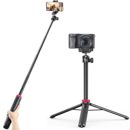 ULANZI MT-44 Auto Open Phone Tripod, 59" Extendable Selfie Stick Vlog Stand | 2-in-1 Phone Clip, Cold Shoe, 360° Ball Head Camera Tripod for iPhone Sony DJI Osmo Pocket 4 Nano Luna, Portable for Travel - color: BLACK