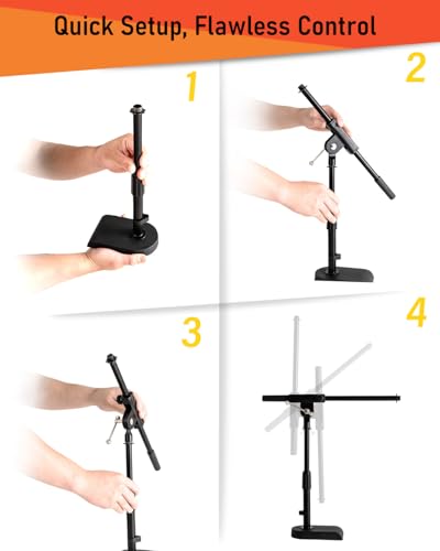 Stage Rocker Adjustable Low-profile Microphone Stand - Snare/Tom Bottom/Bass (Kick) Drum/Table Top, Adjustable Height, 15.75“ Telescoping Boom Arm, Clip-on cable holder, Powered by Hamilton (SR610111) - size: 1 Pack