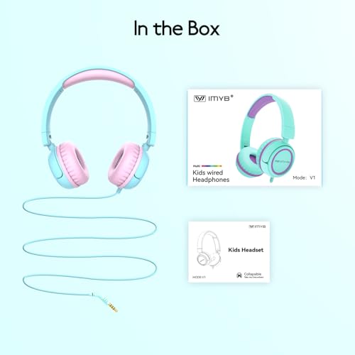 IMYB V1 Kids Headphones, Wired Stereo Foldable Tangle-Free 3.5mm Adjustable On-Ear Headphones for Kids for School/Toddlers/Childrens/Teens/Boys/Girls/Ipad/Tablet/Kindle/Phones/Travel/Plane (Black) - color: Black