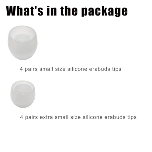 Extra Small Ear Tips for Small Ear Canals – Universal Replacement Tips | 8 Pairs (XS/S) Silicone Earbuds Tips, Noise Isolating, Transparent