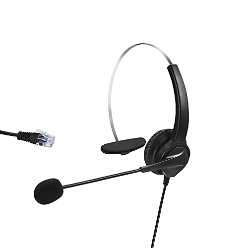 Call Center Headset Telephone with Noise Cancellation Headphone Microphone and Dialpad for House Call Center Office Home, Corded Landline Phone with Headsets, Black, 5001