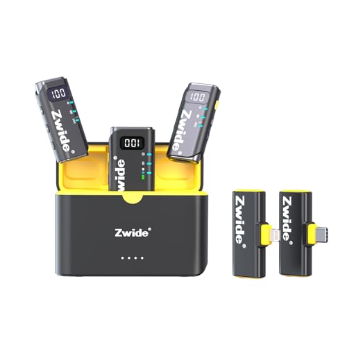 Zwide Wireless Lavalier Microphone System M4 Combo, 3 Levels Noise Cancellation, Support Charging Case, Compact Mini Lapel Mics with Magnetic Clip for DSLR/SLR Camera/Camcorder/iPhone/Android Phones - style: M4(2TX+3RX+ Charging Case)