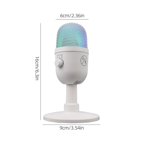 USB Computer Microphone with RGB Light, Headphone Output, Mute Control and OTG Cable for PC Laptop, Black - color: Black, size: One Size