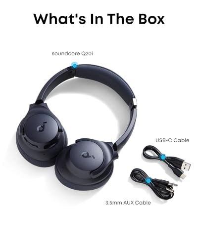 Soundcore by Anker Q20i Hybrid Active Noise Cancelling Headphones, Renewed | Over-Ear, Bluetooth, 40H ANC Playtime, Hi-Res, Big Bass, Transparency Mode, Customize via App, Travel, Home, Office - color: BLUE