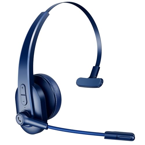 Sarevile On-Ear Bluetooth Headset with Microphone & Mute Button for Truckers Bluetooth V5.2 Headphones for Cell Phones - color: Blue