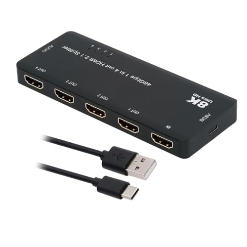Xiwai HDMI Splitter 1-IN-4-OUT 8K 60hz Ultra-HD Converter Box Compatible 2.1 Switch 48Gbps UHD Hub Support Mirror HDCP SST Extended 4K@120hz 3.5mm Audio - style: HDMI Switch 2.1 (1 to 4 )with Cable