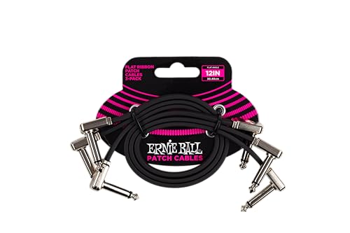 Ernie Ball Flat Ribbon Patch Cable 3-Pack, 12in, Black (P06222) - color: Black, size: 12 Inch, style: 3-Pack