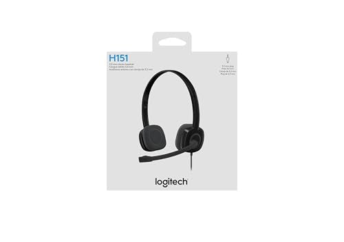 Logitech H151 Wired Headset Analog Stereo Headphones - Black | Analog headphones, rotating mic, 3.5 mm audio jack, in-line controls, compatible with PC, Mac, laptop, tablet, and smartphone