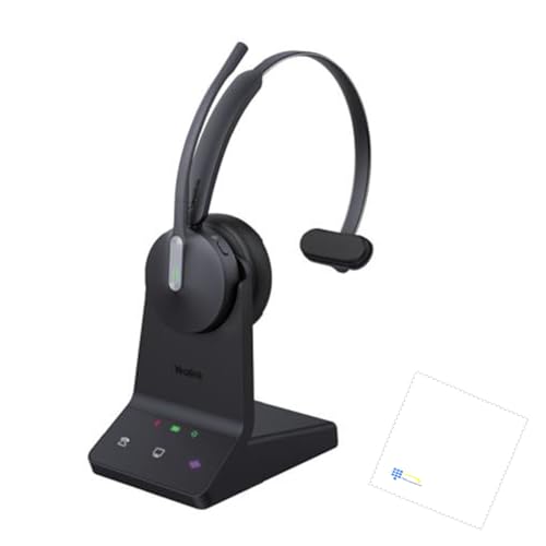TWA Bundle of Professional Bluetooth Wireless Business Headset WH64-MONO-TEAMS with Charging Stand Teams Black and Microfiber Cloth