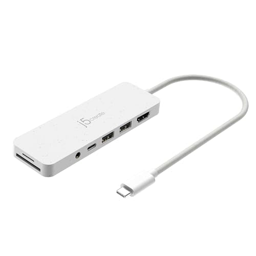 j5create USB-C Multi-Port Hub with Power Delivery with 4K HDMI/2 USB-A | PD 100W Charging SD&Micro SD/3.5mm Audio | for MacBook Pro&Air/iPad Pro/iMac/Surface/XPS/Thinkpad/Galaxy/and More(JCD373EW) - color: Natural White