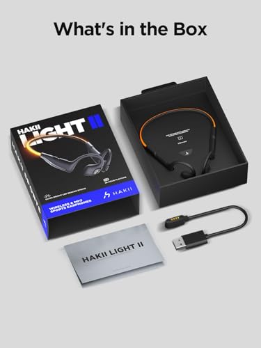 HAKII Light 2 Open Ear Headphones, IPX5 Running Headphone with 180° Ultra-Bright Beacon String, BT 6.0, 16H Playtime, Air Conduction Headphones Open Ear Earbuds for Fitness, Cycling, Outdoor - Orange