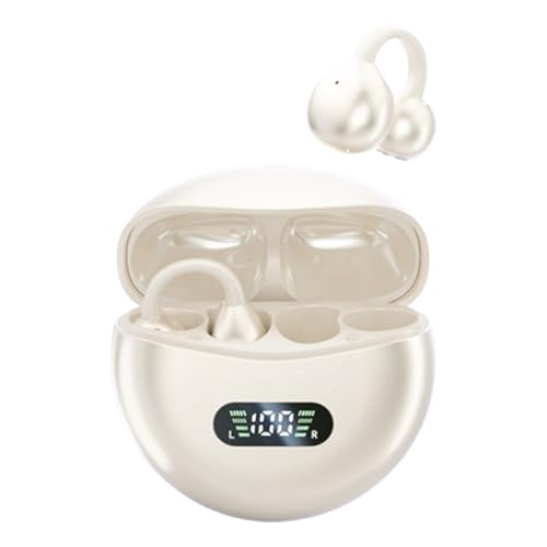 Open Ear Clip Headphones Wireless Earbuds Bluetooth 5.4 Sports Earphones Wireless Charging Case & LED Power Display Waterproof Fitness Headphones for Running (Yellow) - color: Yellow