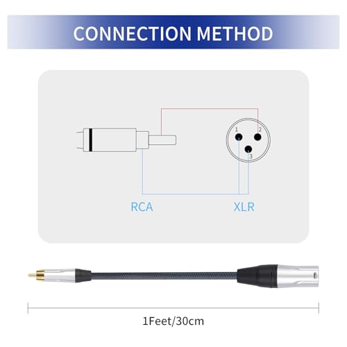 1FT RCA Male to 3Pin XLR Male Audio Cable,Balance XLR to RCA Unbalanced Mixer Audio Cable,24K Gold-Plated Plug/Heavy-Duty zinc Alloy Shell/Braided Shielded Cable-2 Pack - color: RCA M To XLR M, size: 1FT