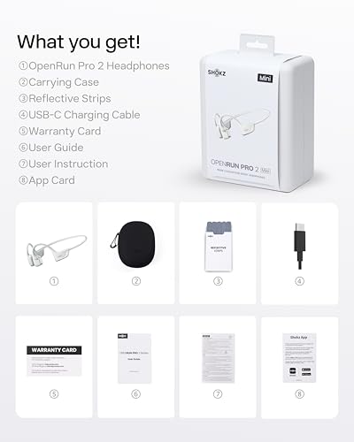 SHOKZ OpenRun Pro 2 Mini Bone Conduction Bluetooth Sport Headphones, Silver | Bundle with Reflective Strip;Open-ear awareness; DualPitch premium sound;Smart Mic; IP55; 12H battery; Running/cycling/hiking - color: Silver, size: Mini