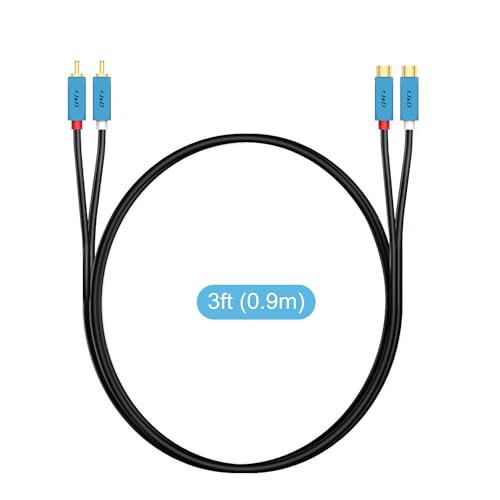 J&D 2 RCA Extension Cable, Gold Plated 2 RCA Male to Female Stereo Audio Extension Cable with Heavy Duty Aluminum Alloy Shell, 3 Feet - size: 3 Feet
